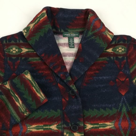 Lauren Ralph Lauren Aztec Southwestern Tribal Shawl Cardigan Sweater - Picture 2 of 6